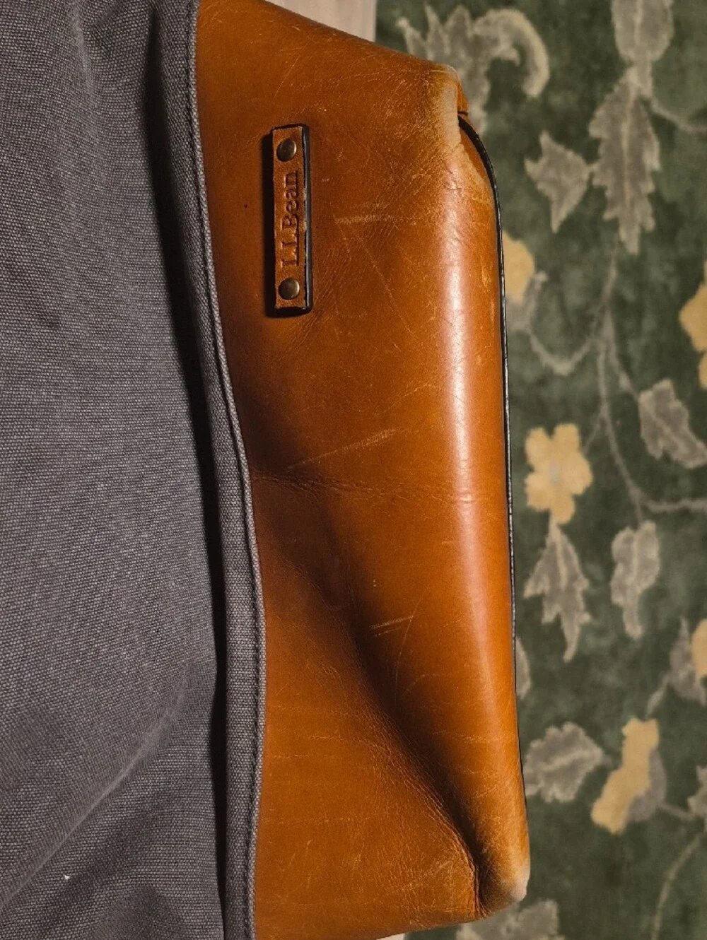 L.L. Bean Brown Leather and Gray Canvas Duffel Bag